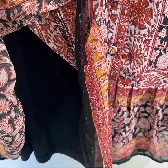 1. State NWT Floral Gold Metallic Button Front Bell Sleeve Boho Dress Sz S - Picture 8 of 12